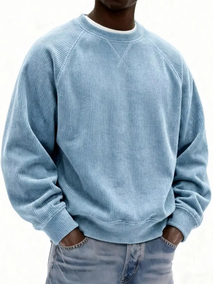 Men's Full Size Corduroy Crew Neck Sweatshirt Plus Size - Lilixa.store