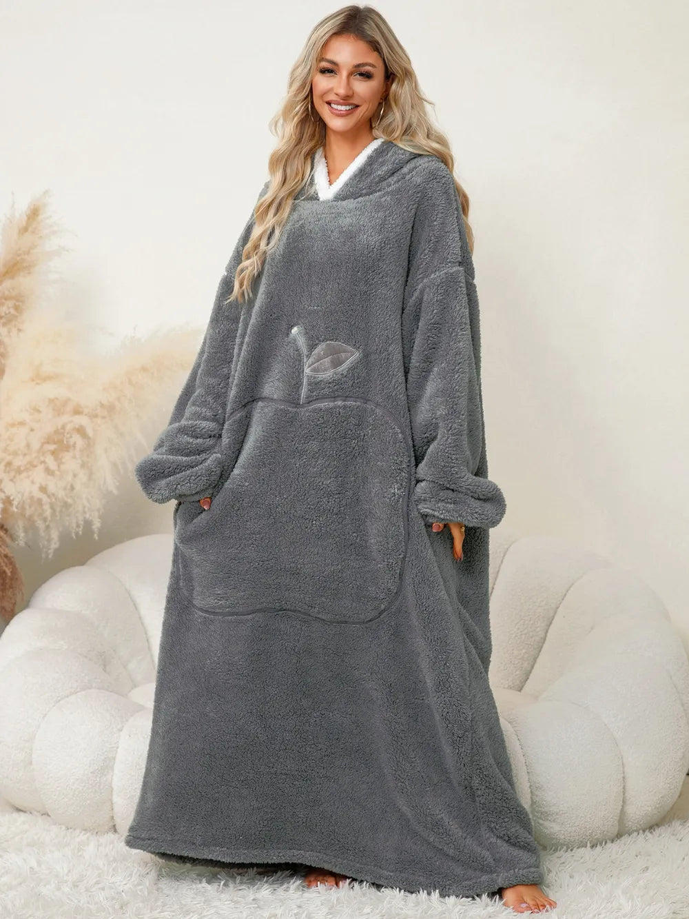 Pocketed Contrast Long Sleeve Hooded Lounge Dress - Lilixa.store