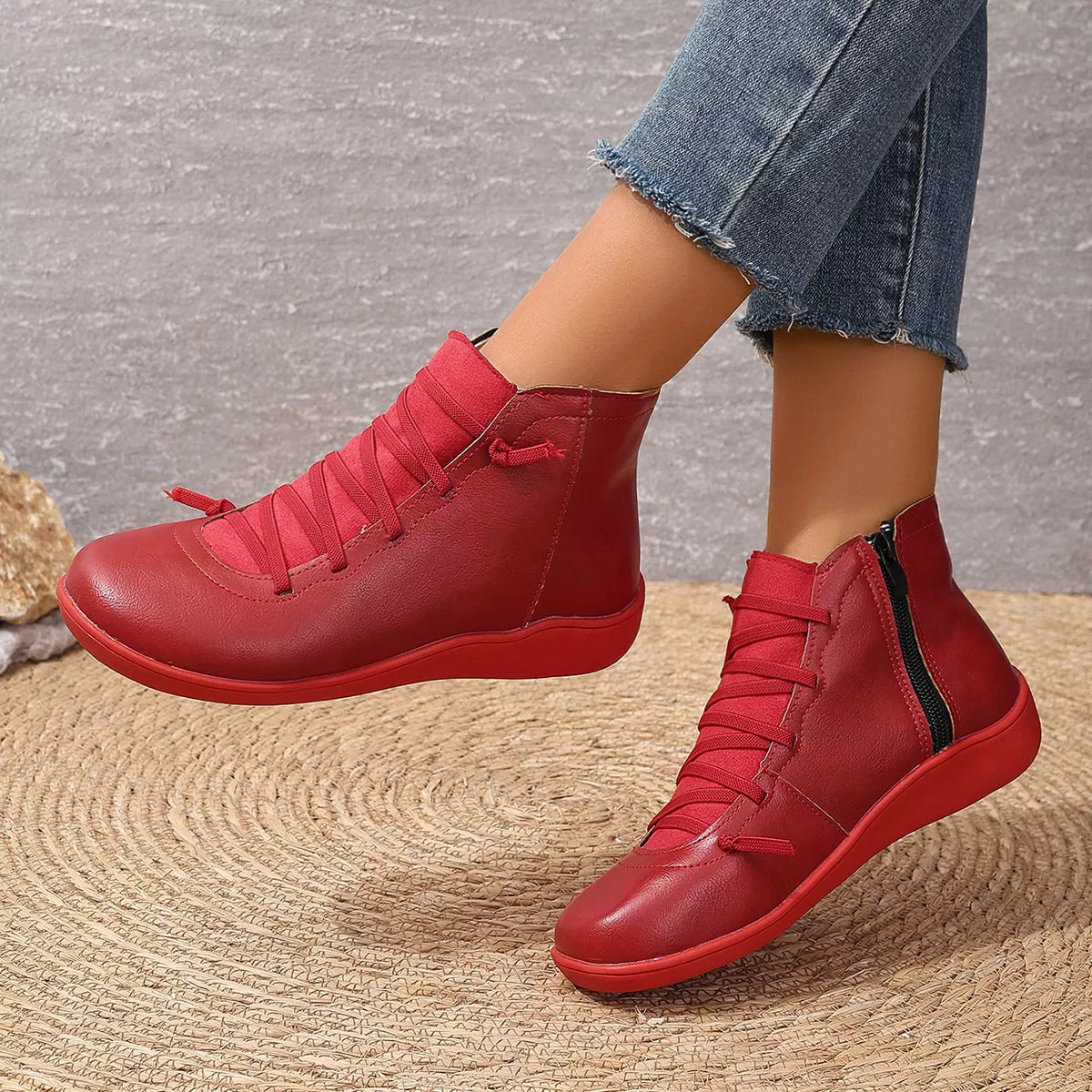 Lace-Up Faux Leather Ankle Boots, view 5
