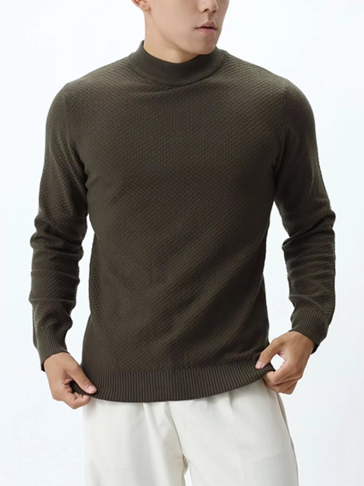 Men's Plus Size Textured Mock Neck Knit Top - Lilixa.store