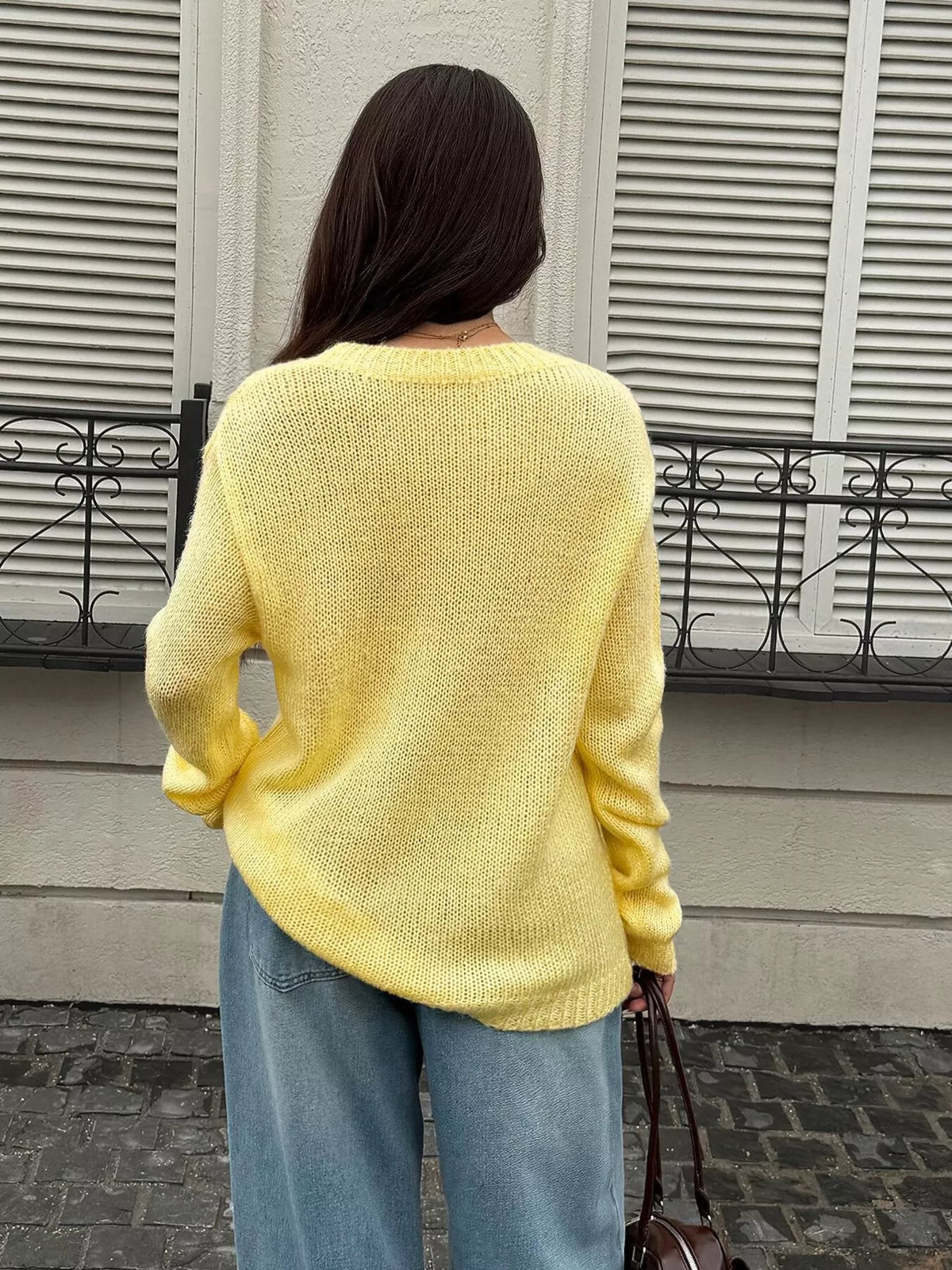 Crew Neck Dropped Shoulder Sweater - Lilixa.store