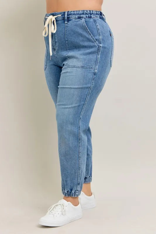 Judy Blue Full Size High Waist Denim Jogger Plus Size - Lilixa.store