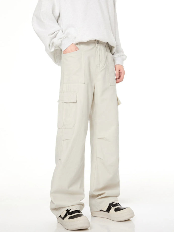 Men's Full Size Loose Fit Cargo Pants Plus Size in Creamy-white