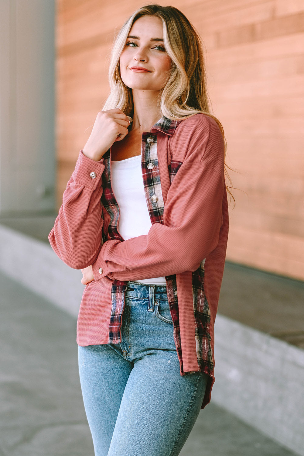 Plaid Button Down Collared Jacket, view 2