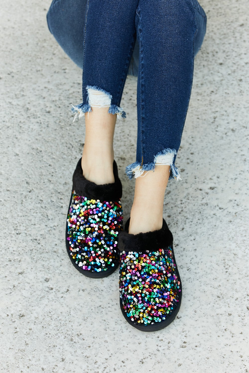 Forever Link Multicolored Sequin Faux Fur Slipper - Lilixa.store