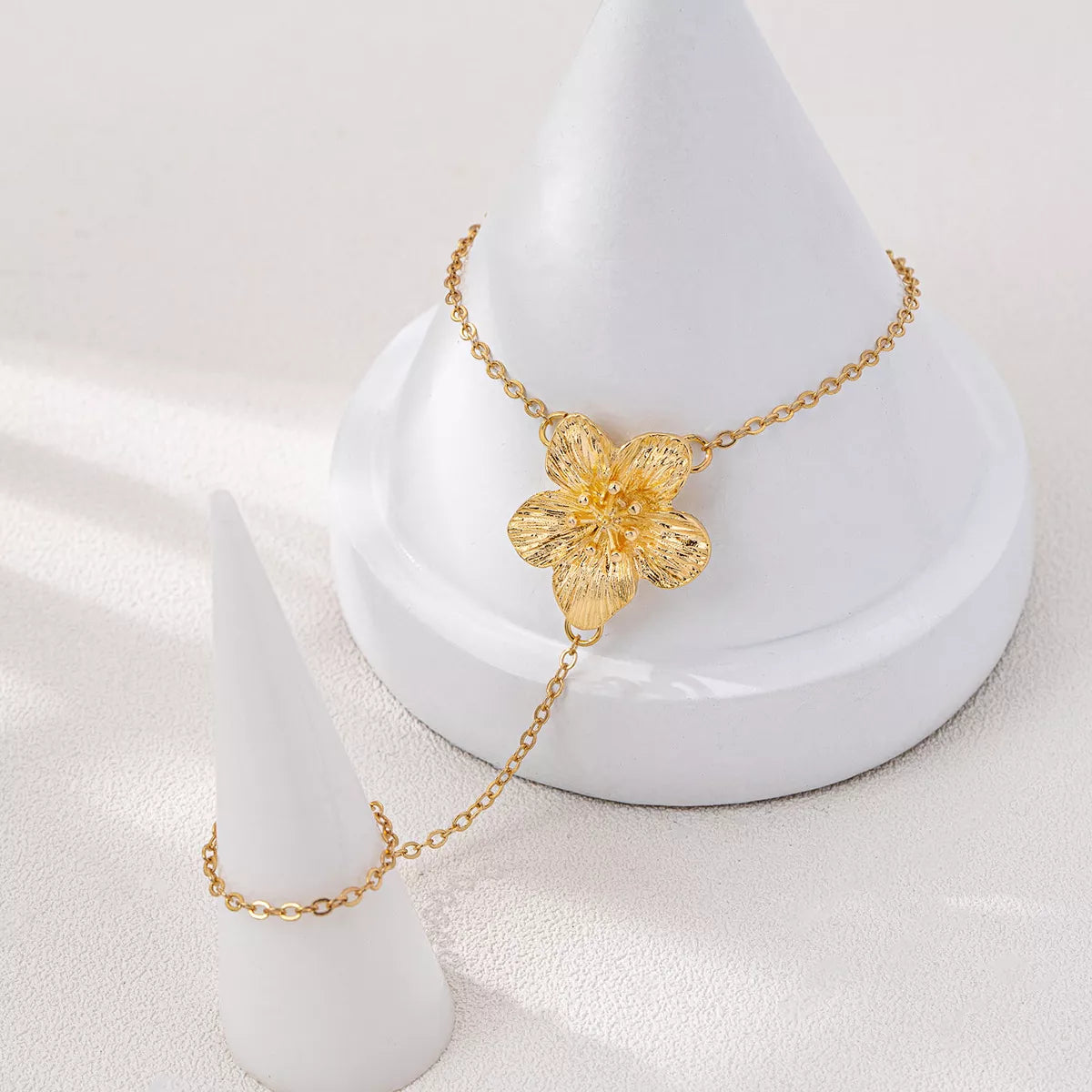 18K Gold-Plated Chain Flower Bracelet, view 3