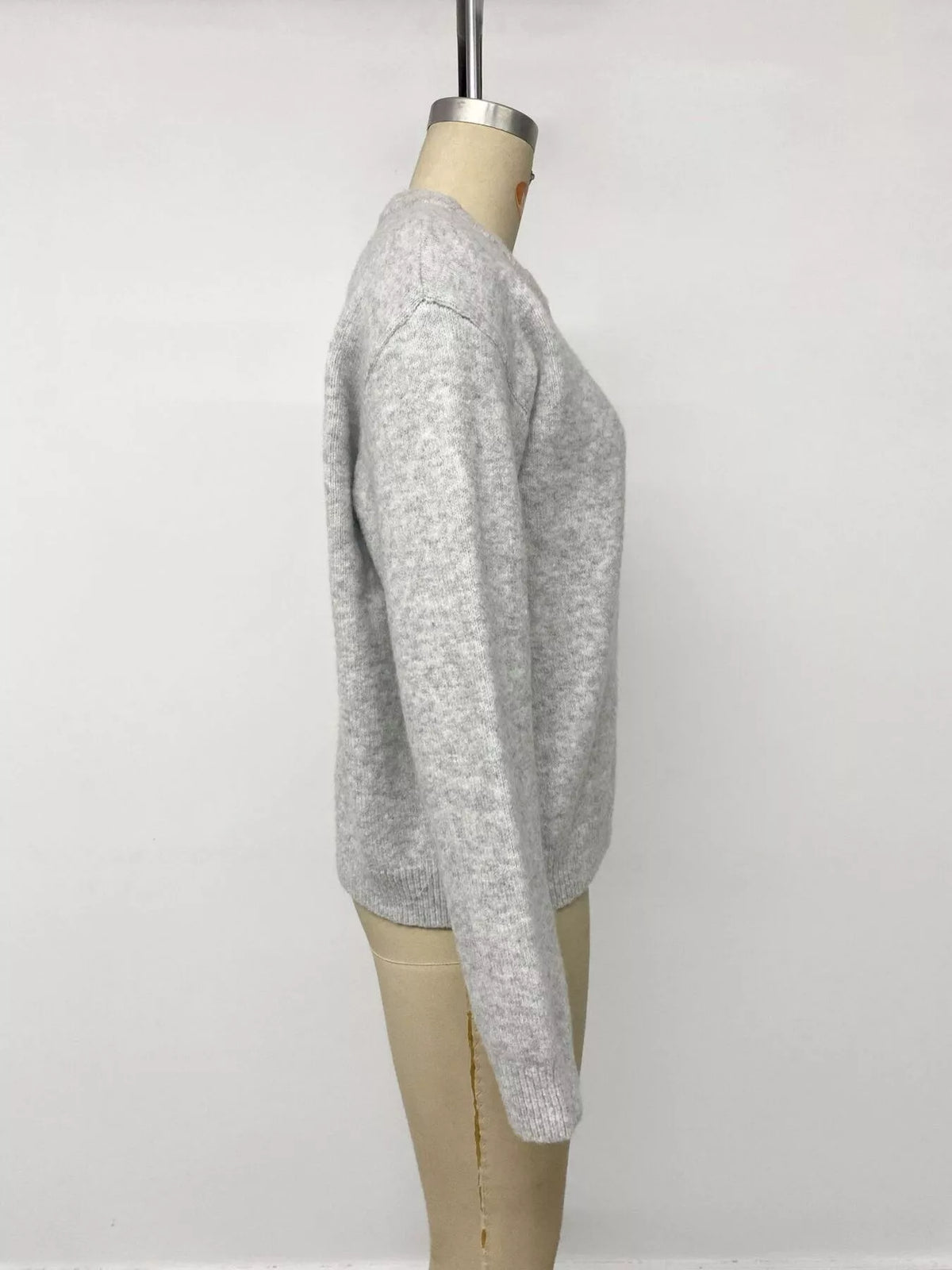 Crew Neck Button-Down Cardigan in Gray/white, view 21