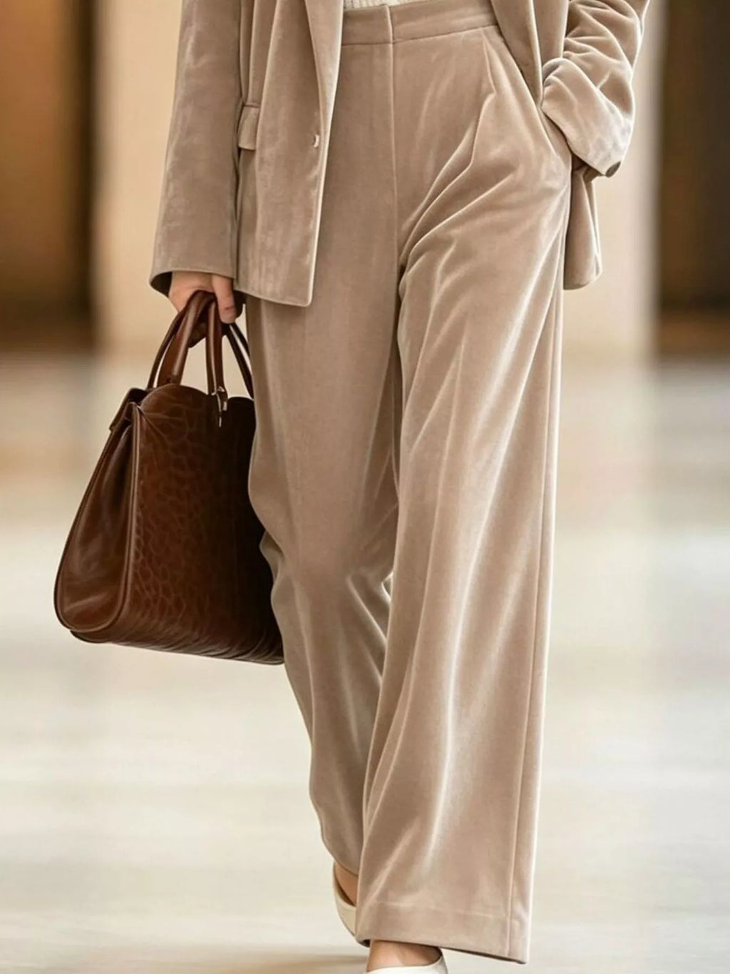Velvet Blazer and Wide-Leg Pants Two-Piece Set - Lilixa.store