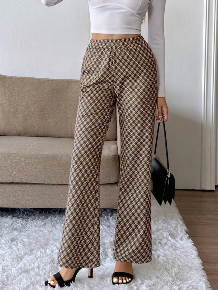 Plaid High-Waisted Wide Leg Pants - Lilixa.store