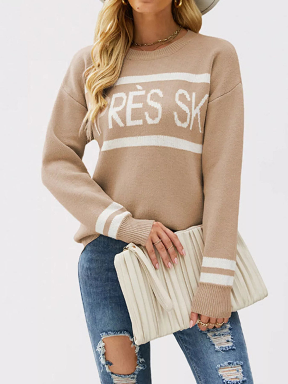Letter Crew Neck Dropped Shoulder Sweater - Lilixa.store