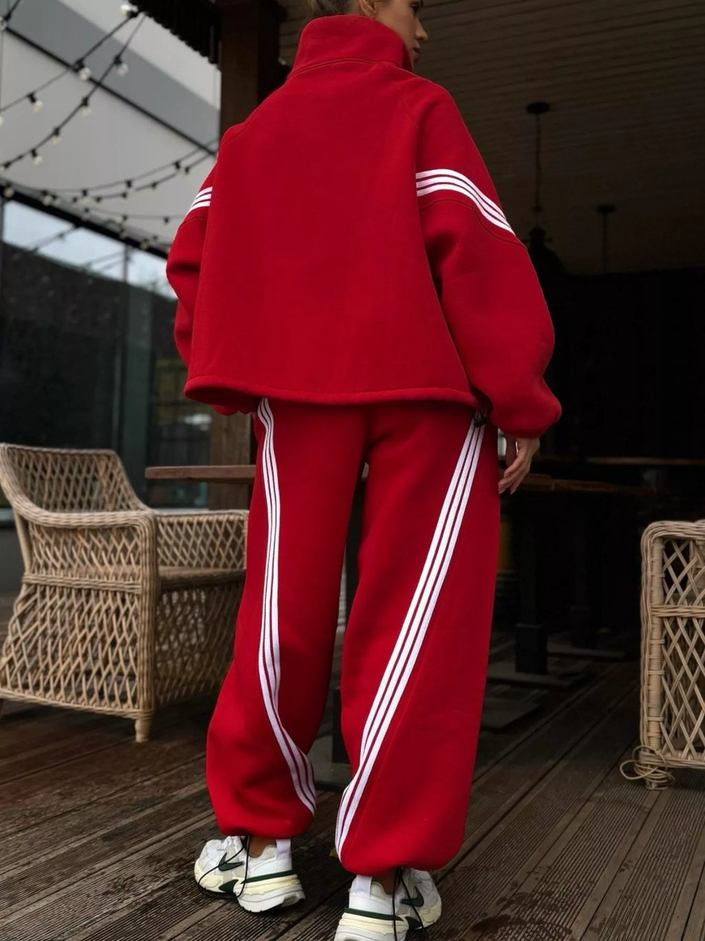 Contrast Striped Zip Up Top and Pants Set - Lilixa.store