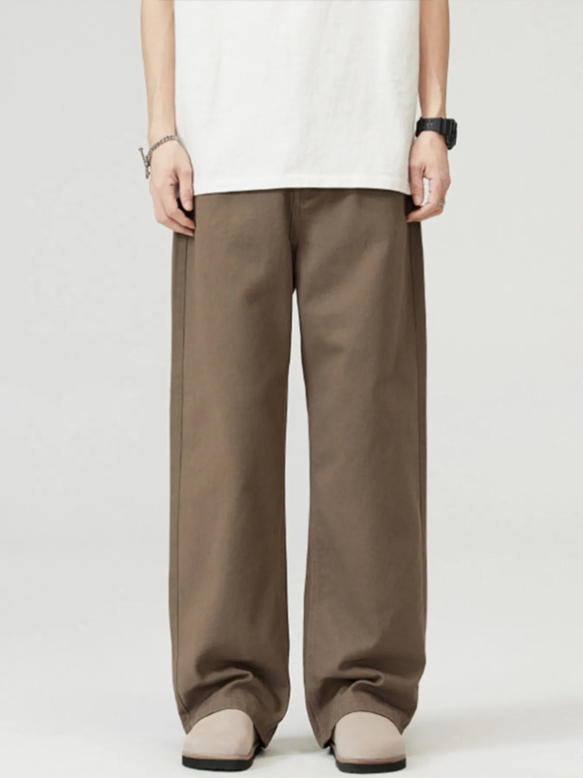 Men's Full Size Wide-Leg Pants Plus Size in Brown
