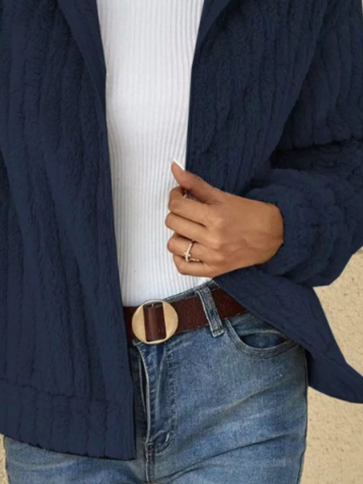 Full Size Zip-Up Long Sleeve Texture Jacket Plus Size, view 9