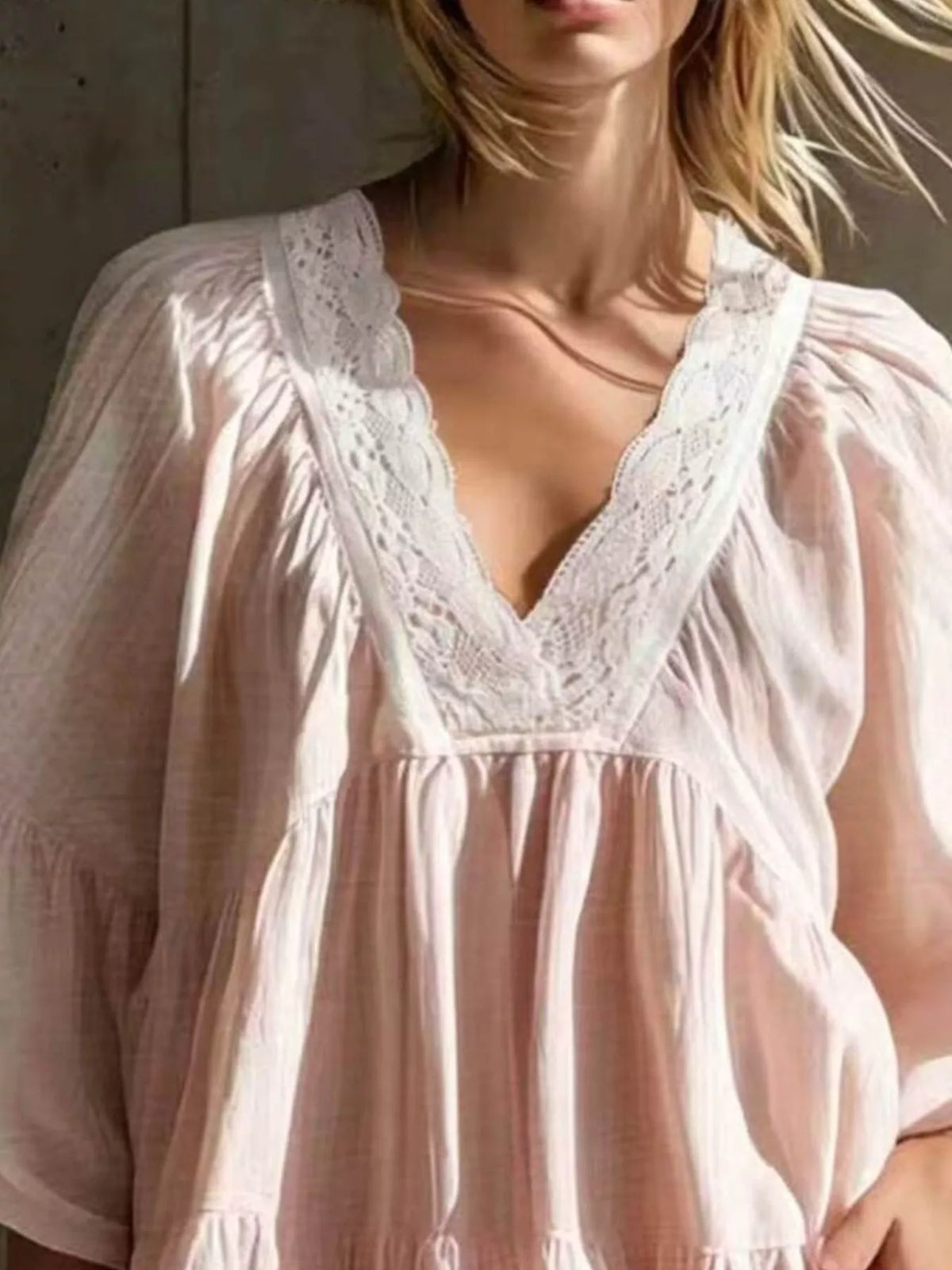 Full Size Lace Trim Puff Sleeve Mini Dress Plus Size