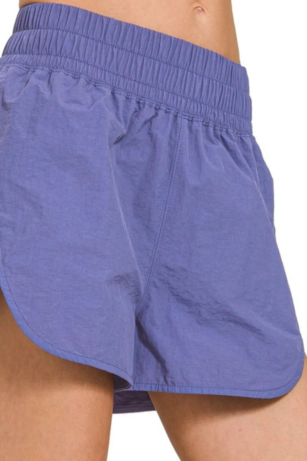 Zenana Windbreaker Smocked Waistband Running Shorts, view 2