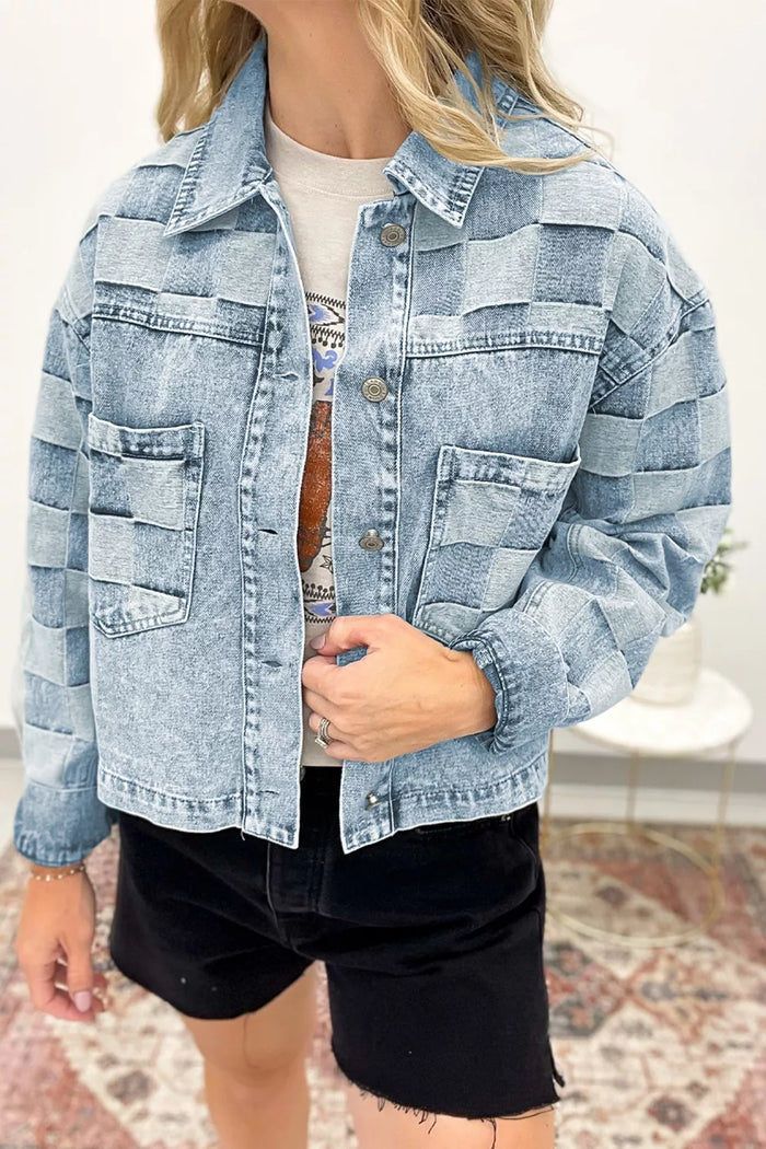 Button Up Wash Denim Jacket in Light Blue