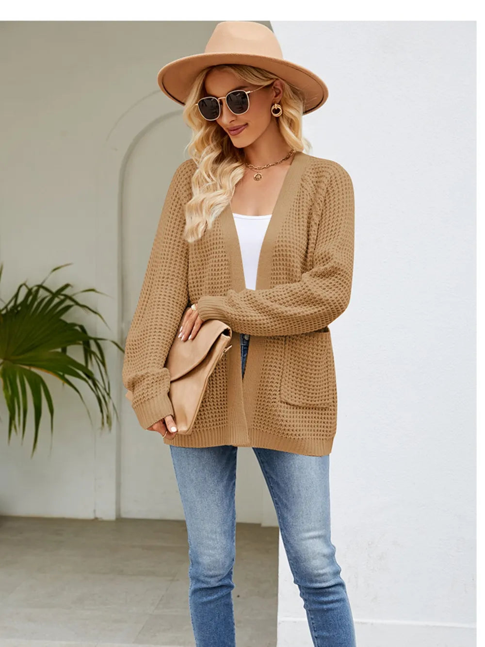 Open Front Raglan Sleeve Pocketed Cardigan - Lilixa.store