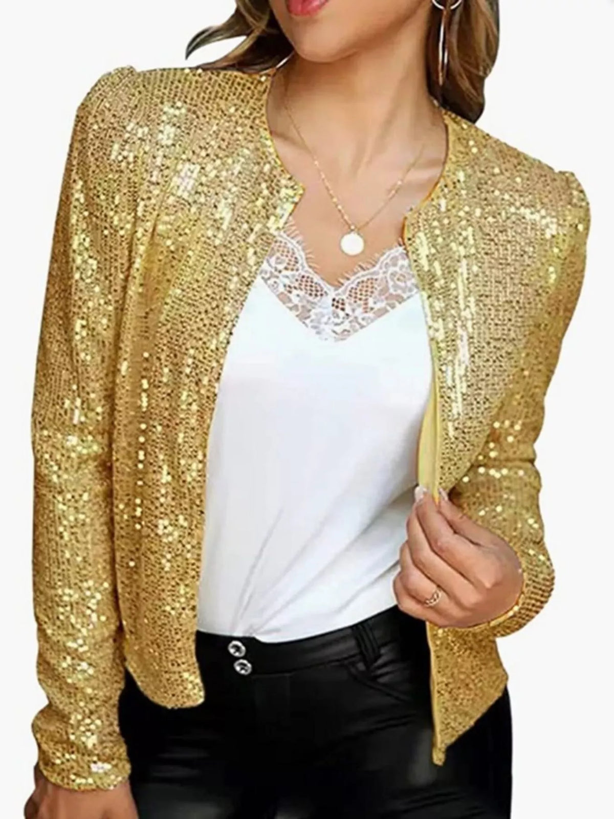 Full Size Sequin Long Sleeve Jacket Plus Size, view 5