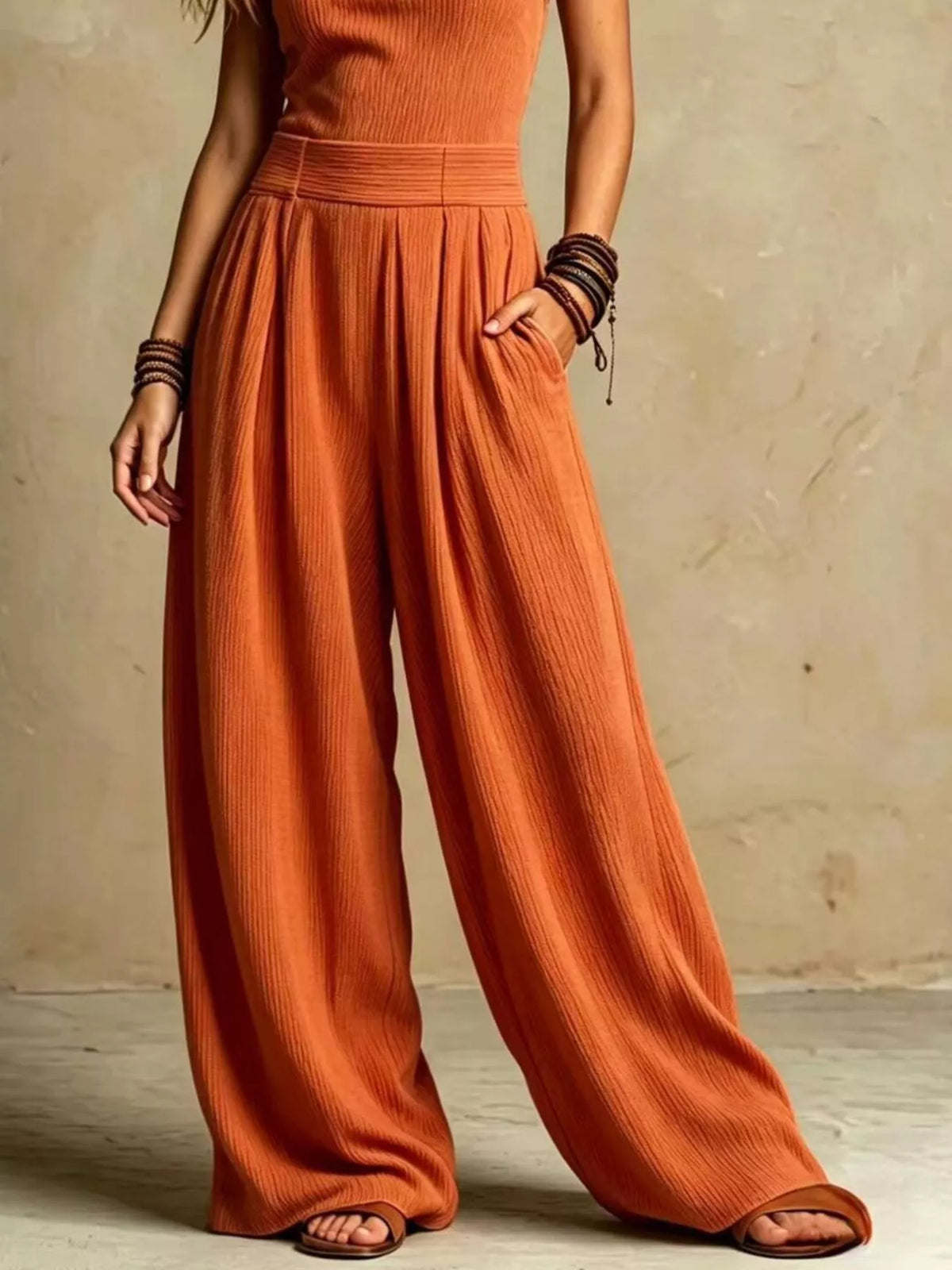 Full Size Halter Neck Wide-Leg Jumpsuit Plus Size, view 8