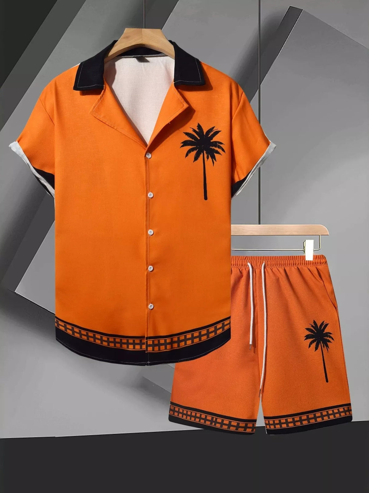 Men's Tropical Palm Tree Print Short Sleeve Shirt and Shorts Set - Lilixa.store