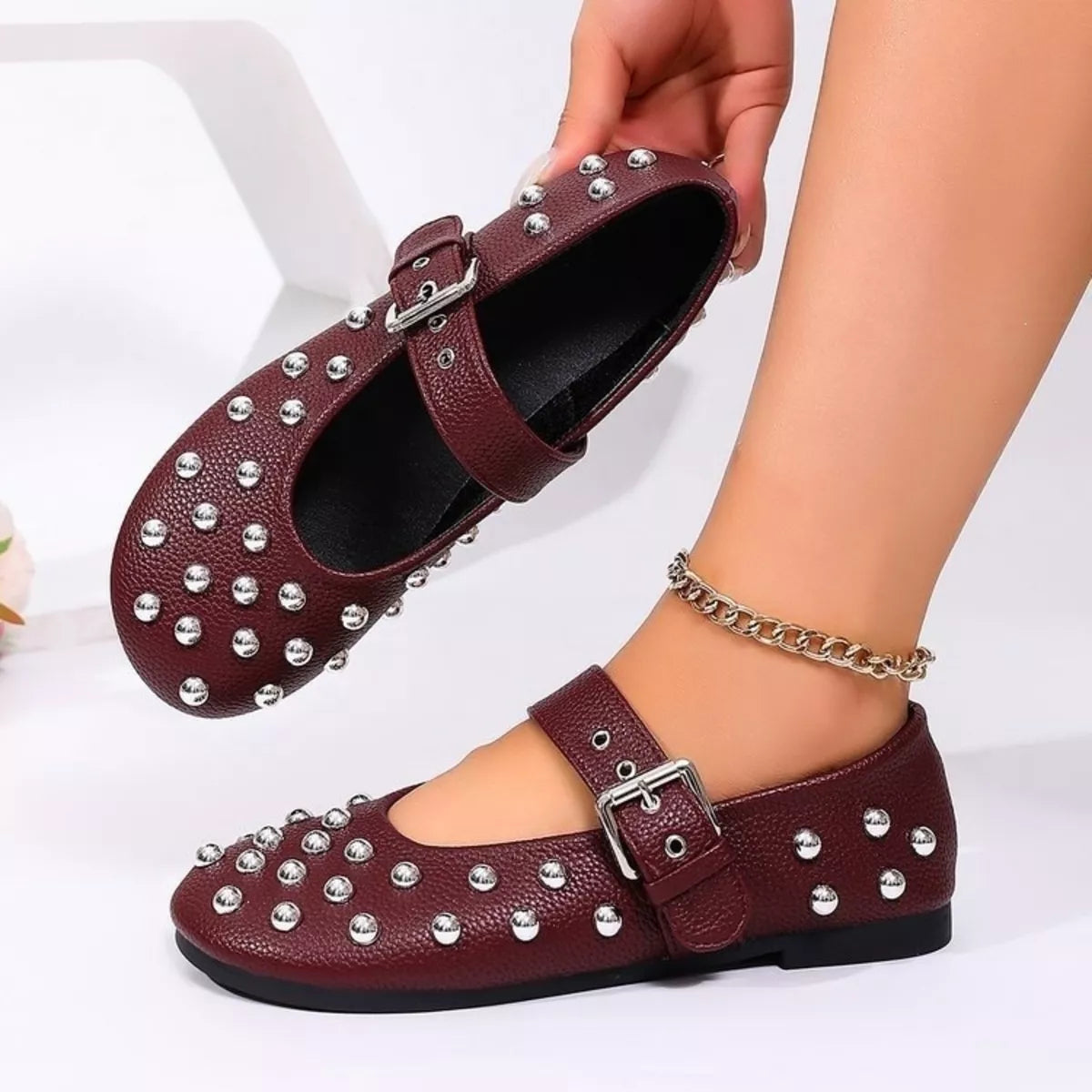 Studded Round Toe Slip-Ons - Lilixa.store