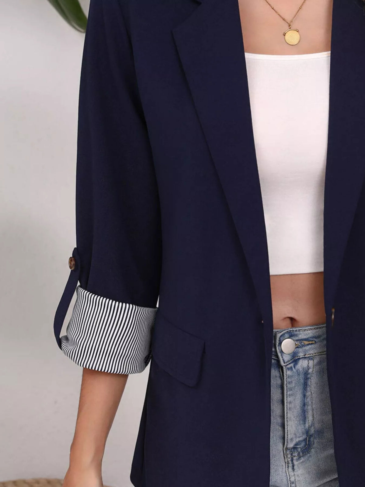 Lapel Collar Roll-Up Sleeve Blazer - Lilixa.store