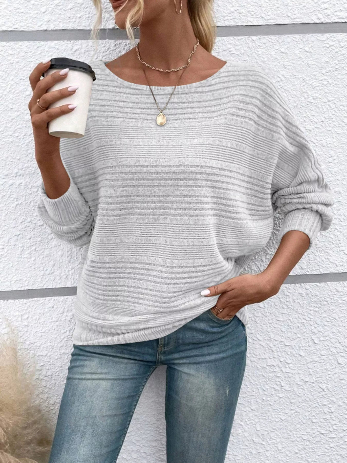 Ribbed Round Neck Long Sleeve Top - Lilixa.store