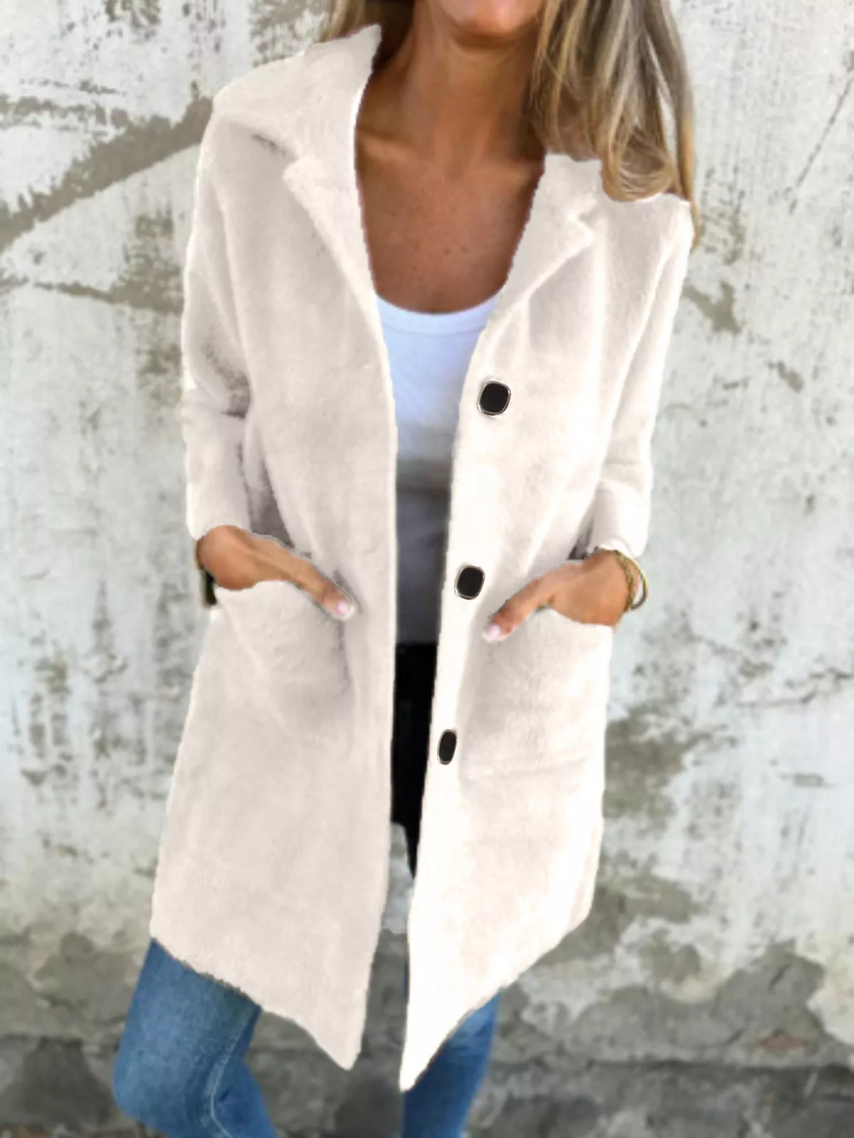 Full Size Button-Down Long Sleeve Longline Coat Plus Size in Apricot