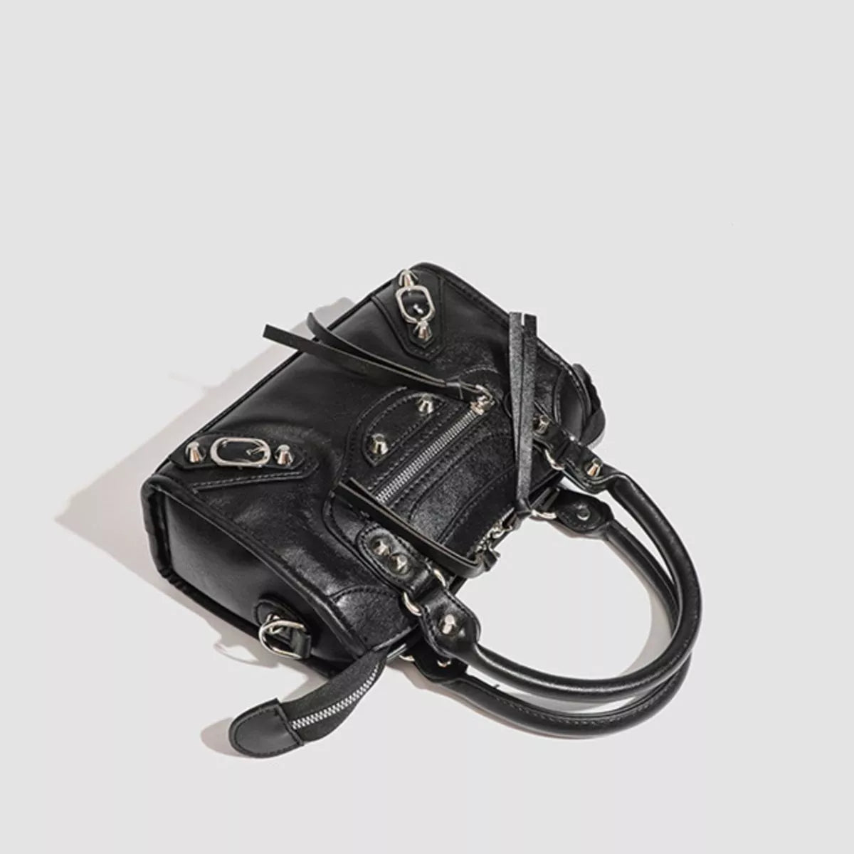 Motorcycle Style Studded Leather Crossbody Bag