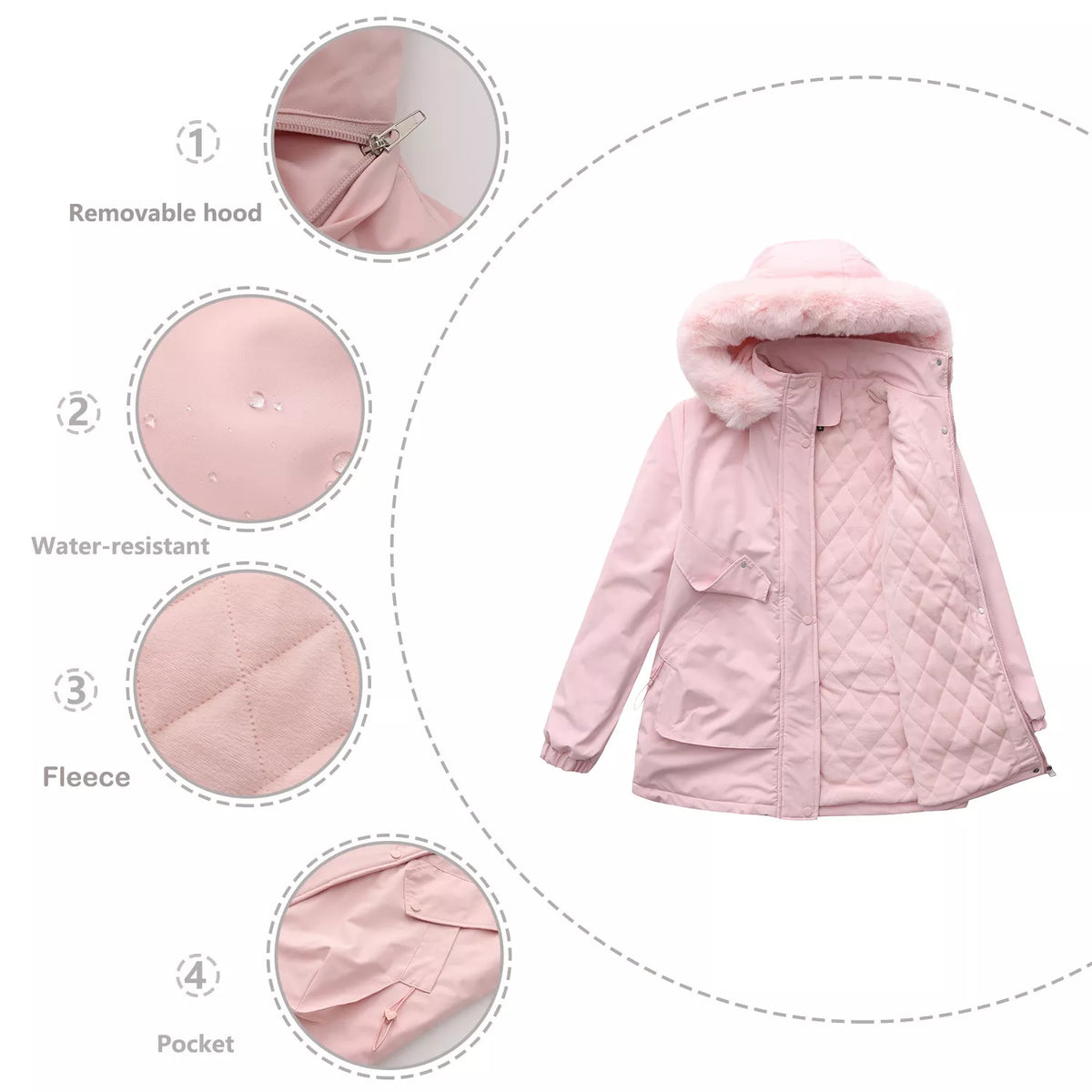 Full Size Fur Hooded Warm Winter Parka Outerwear Plus Size, view 7