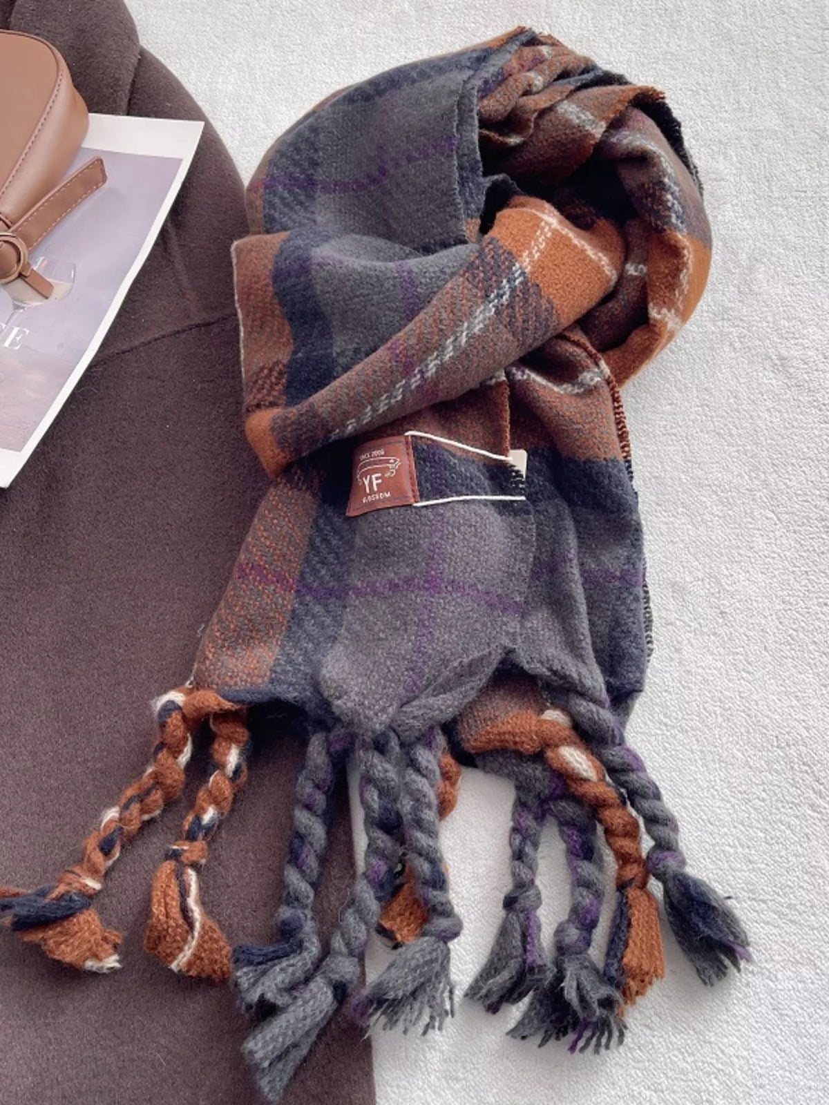 Warm Plaid Tassel Scarf - Lilixa.store