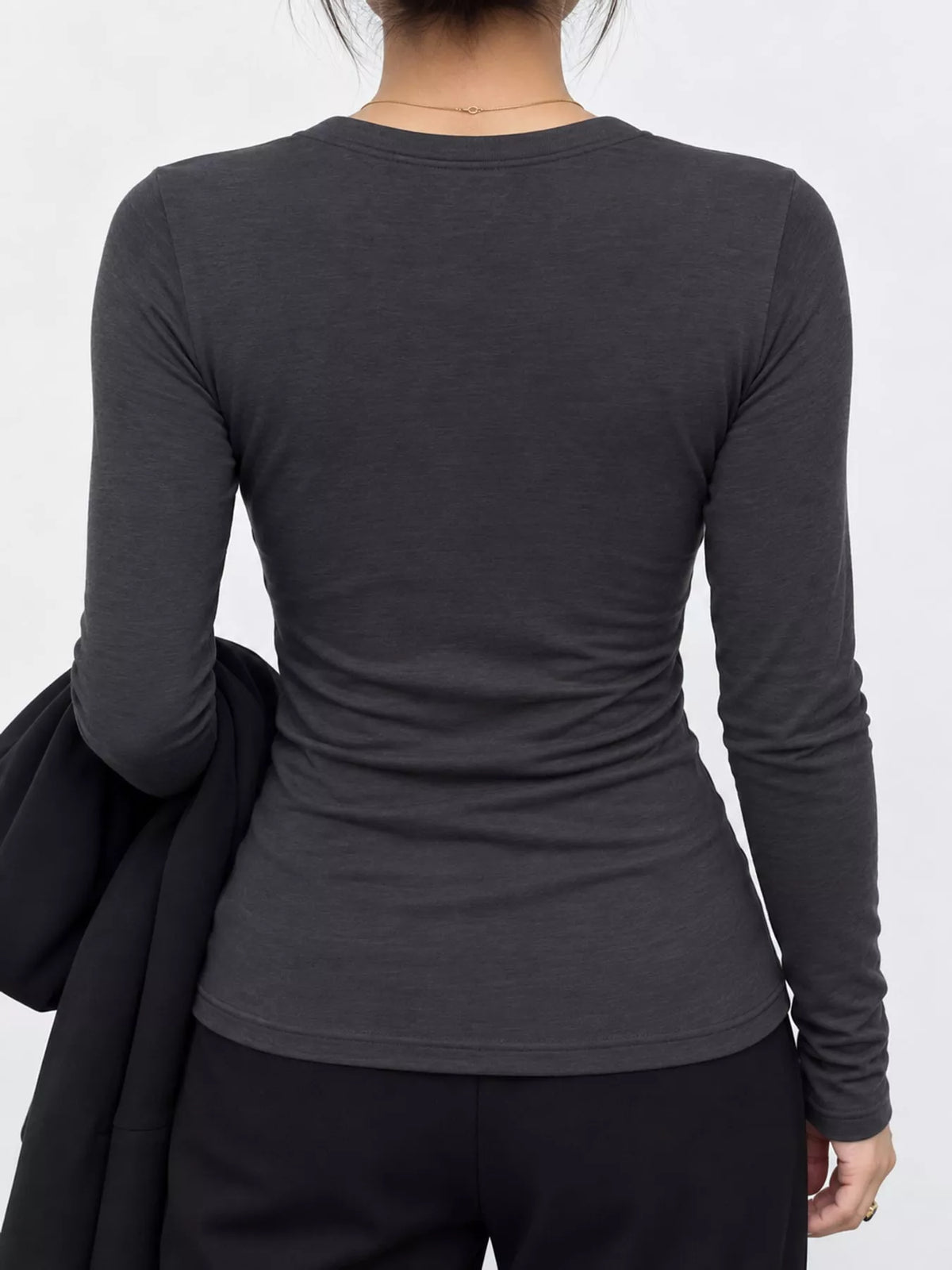 Slim-Fit Button-Down Long Sleeve Knit Top, view 2