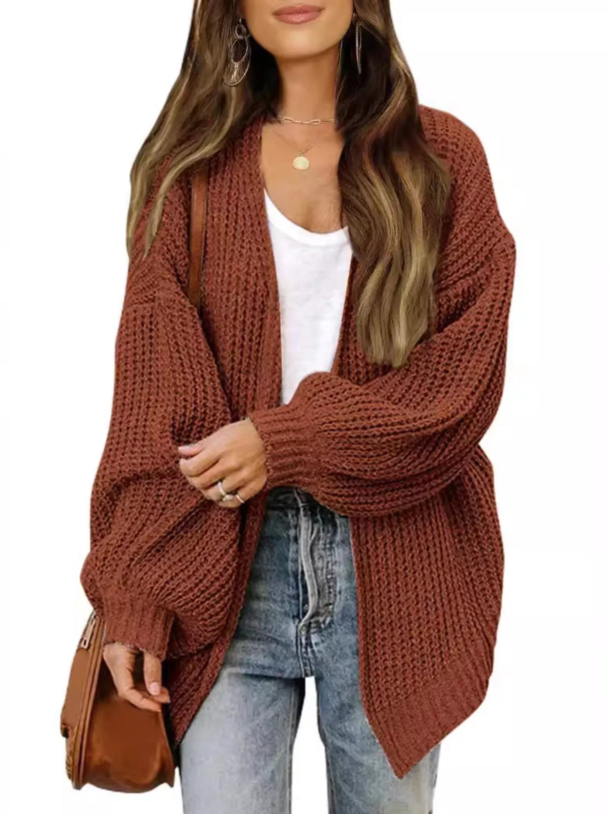 Open-Front Chunky Knit Cardigan - Lilixa.store