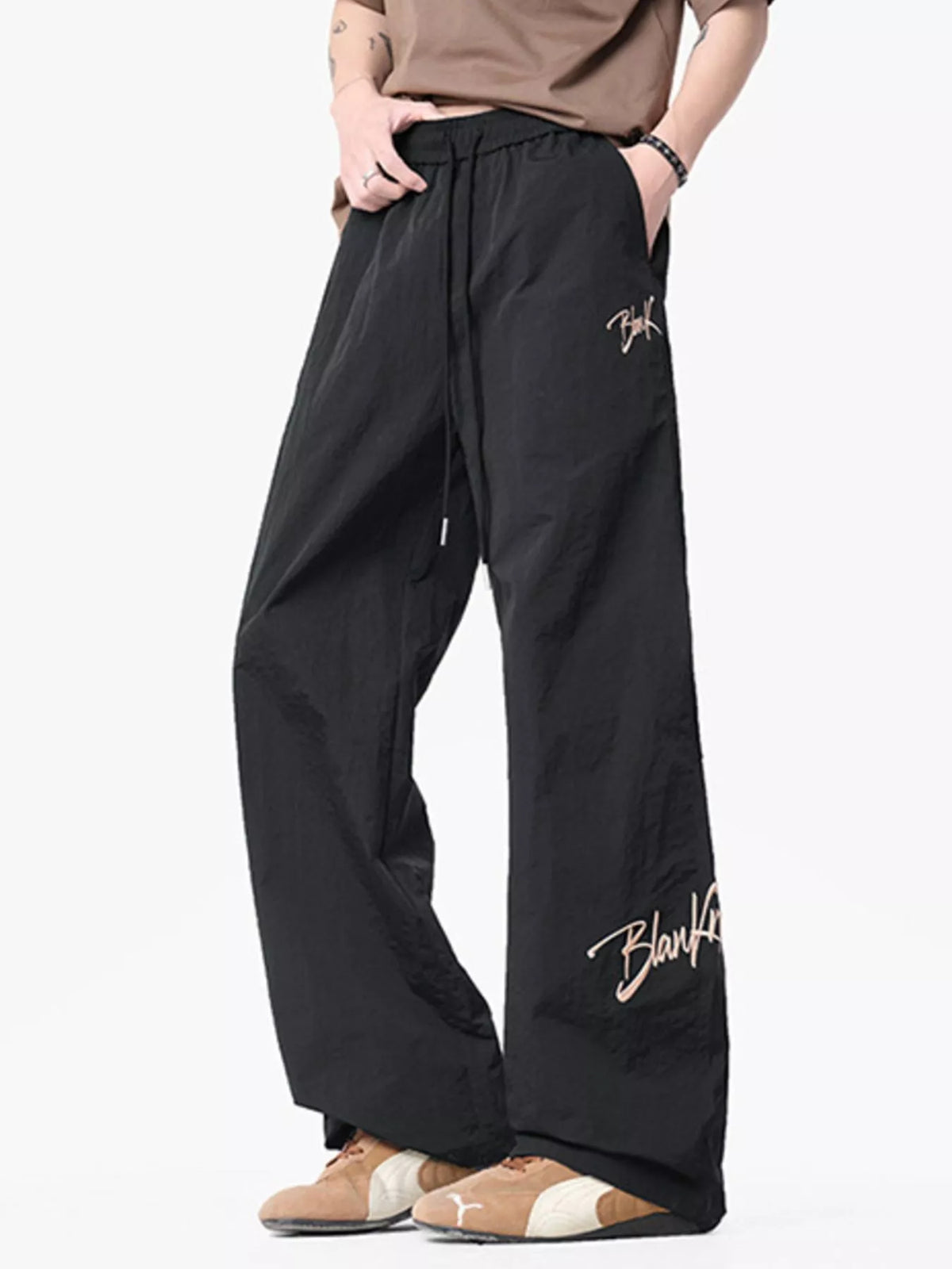 Men's Loose Fit Drawstring Wide Leg Pants, view 3