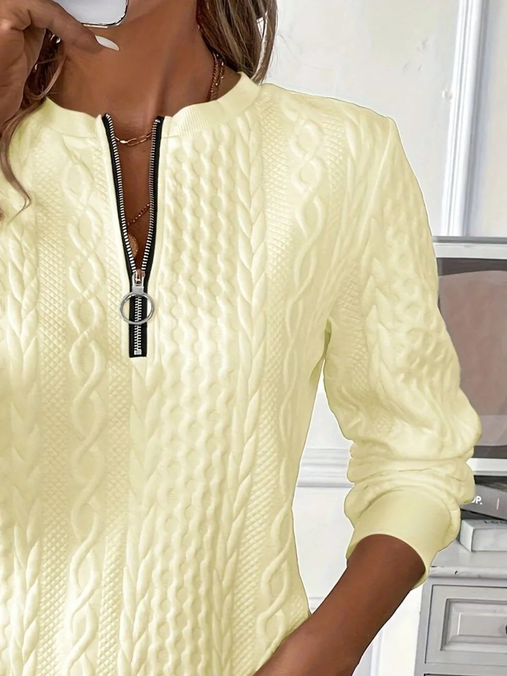 Texture Half Zip Long Sleeve Sweatshirt - Lilixa.store