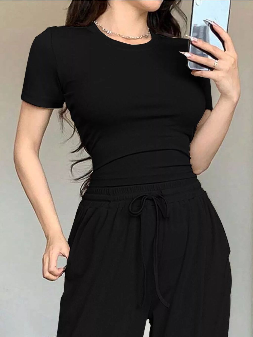 Solid Color Short Sleeve Crop Top and Wide Leg Pants Set - Lilixa.store