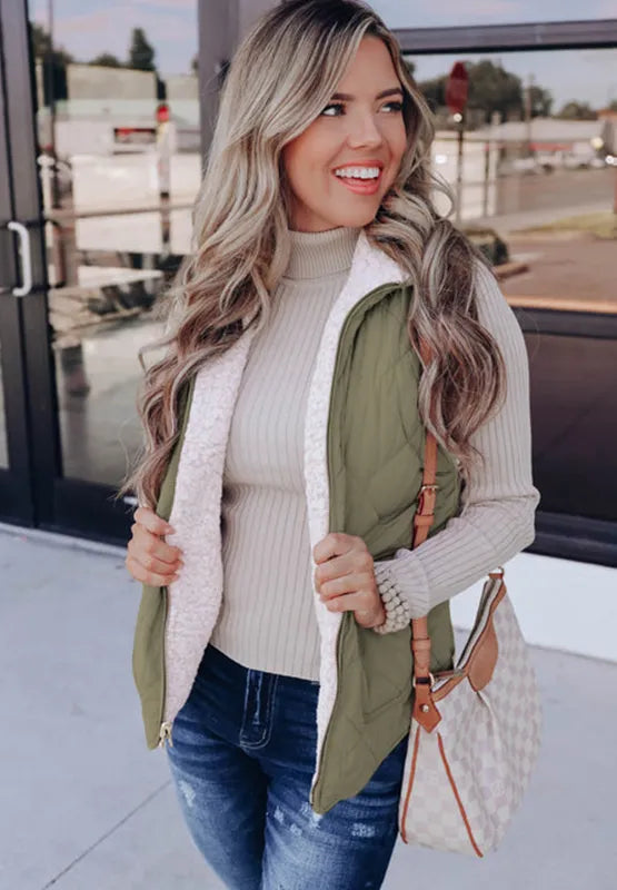 Fuzzy Zip Up Vest Coat with Pockets, view 9