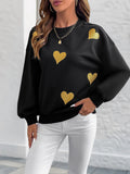 Heart Print Long Sleeve Sweatshirt - Lilixa.store