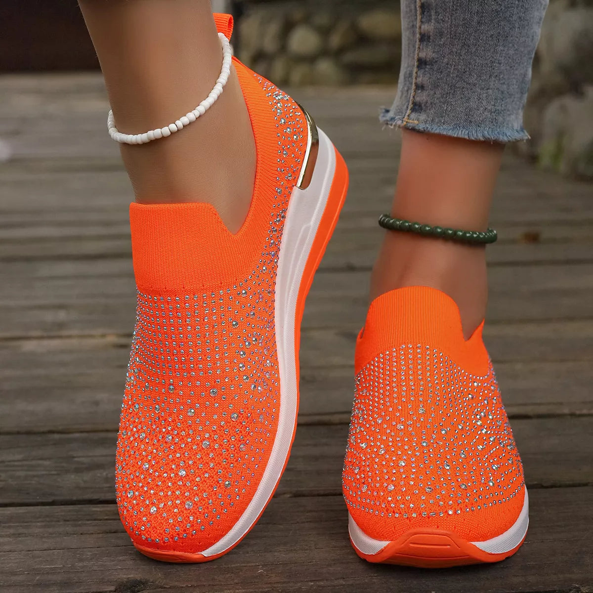 Rhinestone Round Toe Slip-Ons - Lilixa.store