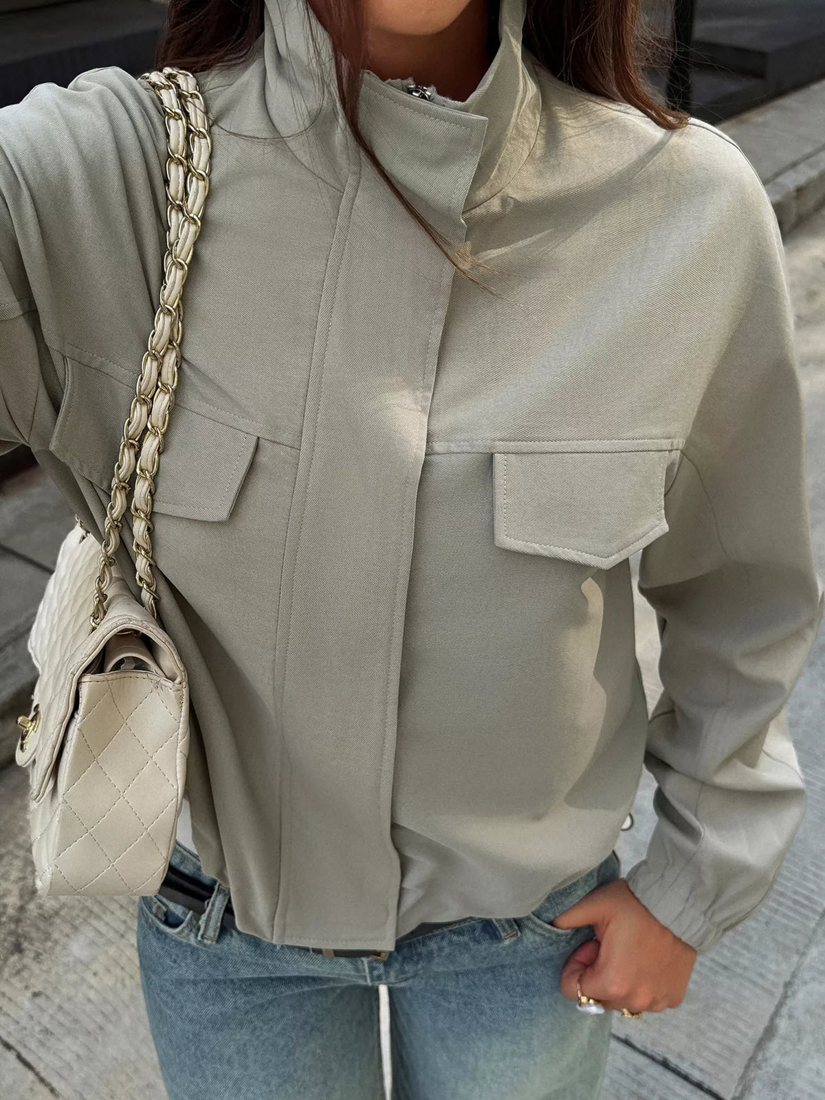 Stand Collar Zip Up Jacket - Lilixa.store