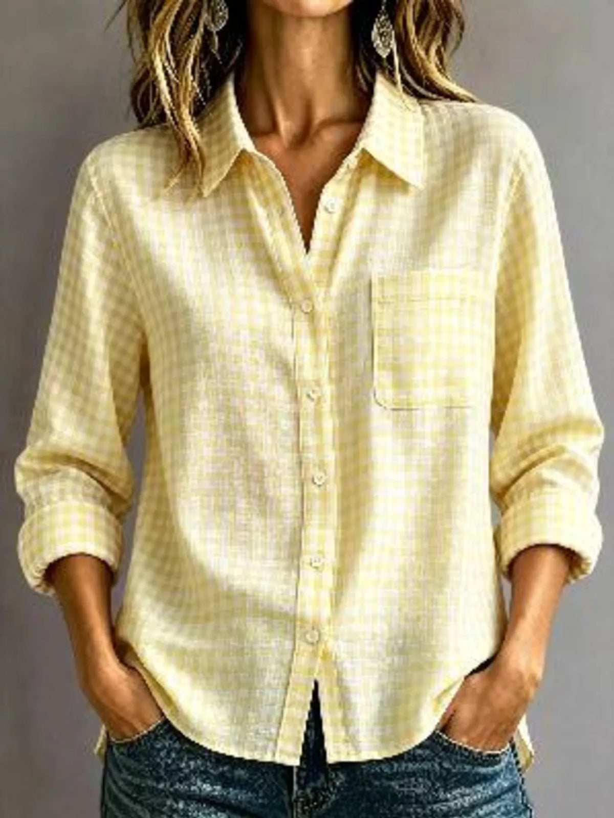 Gingham Button-Down Long Sleeve Shirt