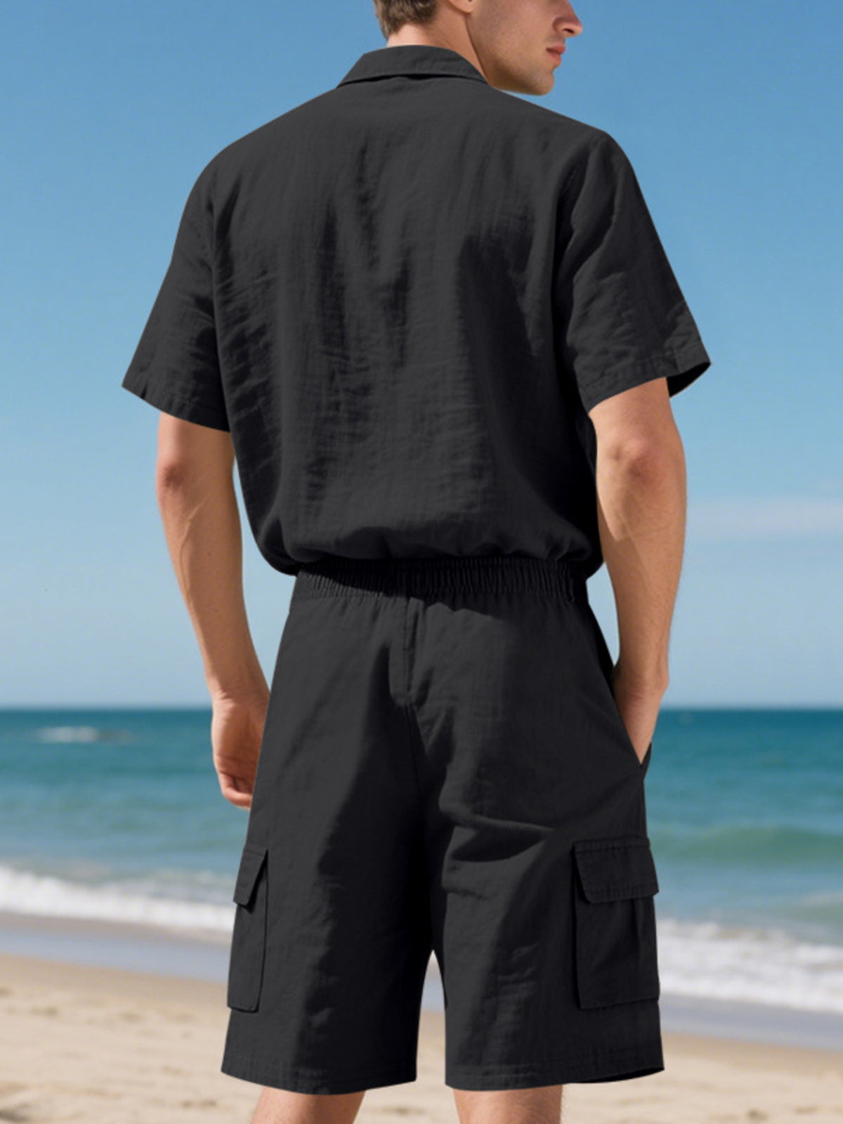 Men's Full Size Button Up Shirt and Shorts Set Plus Size - Lilixa.store