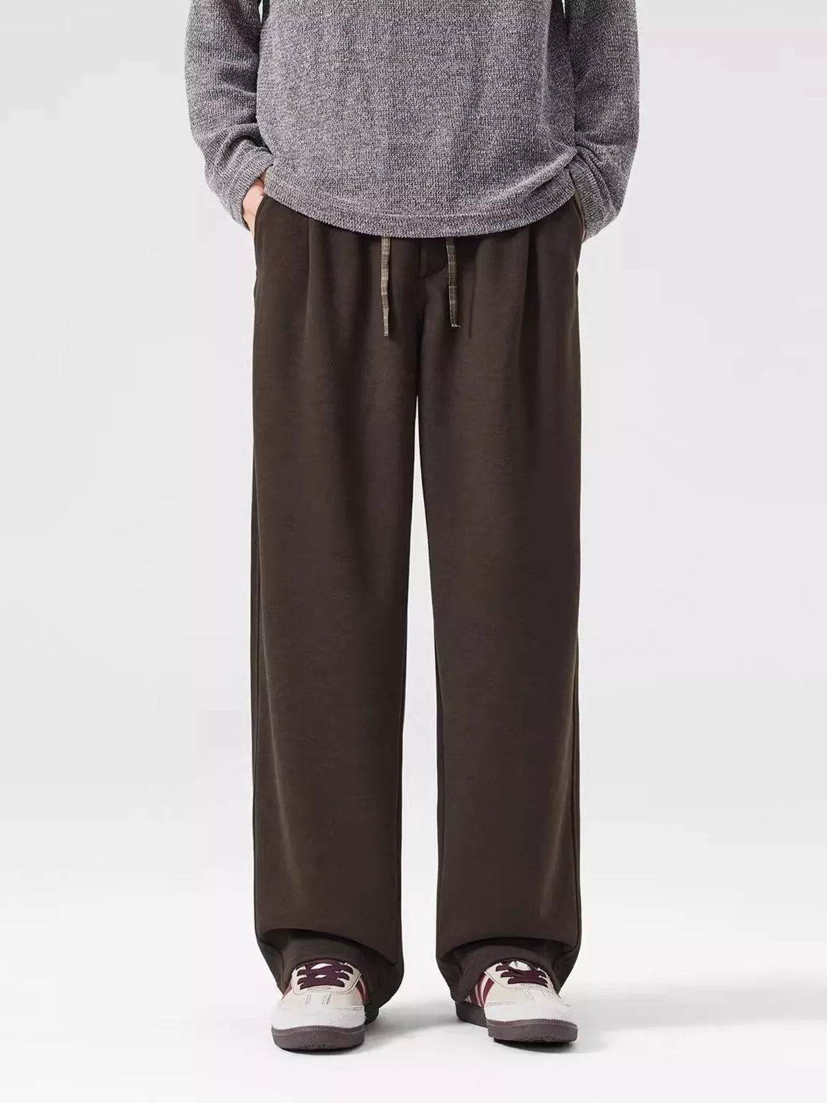 Men's Plus Size Loose Fit Drawstring Casual Pants in Brown
