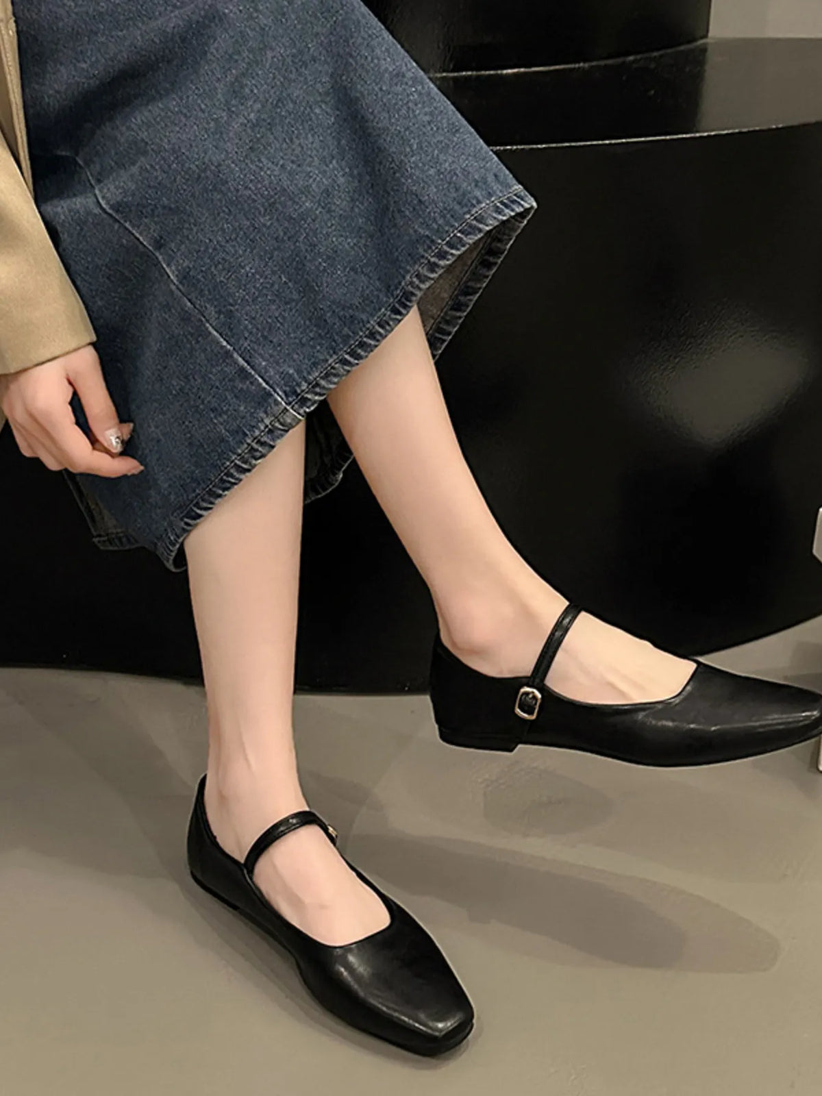 Leather Buckle Mary Jane Loafers, view 3