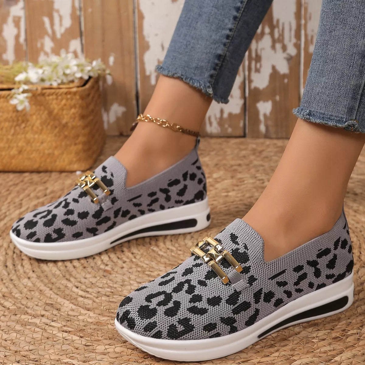 Leopard Round Toe Slip-Ons, view 10