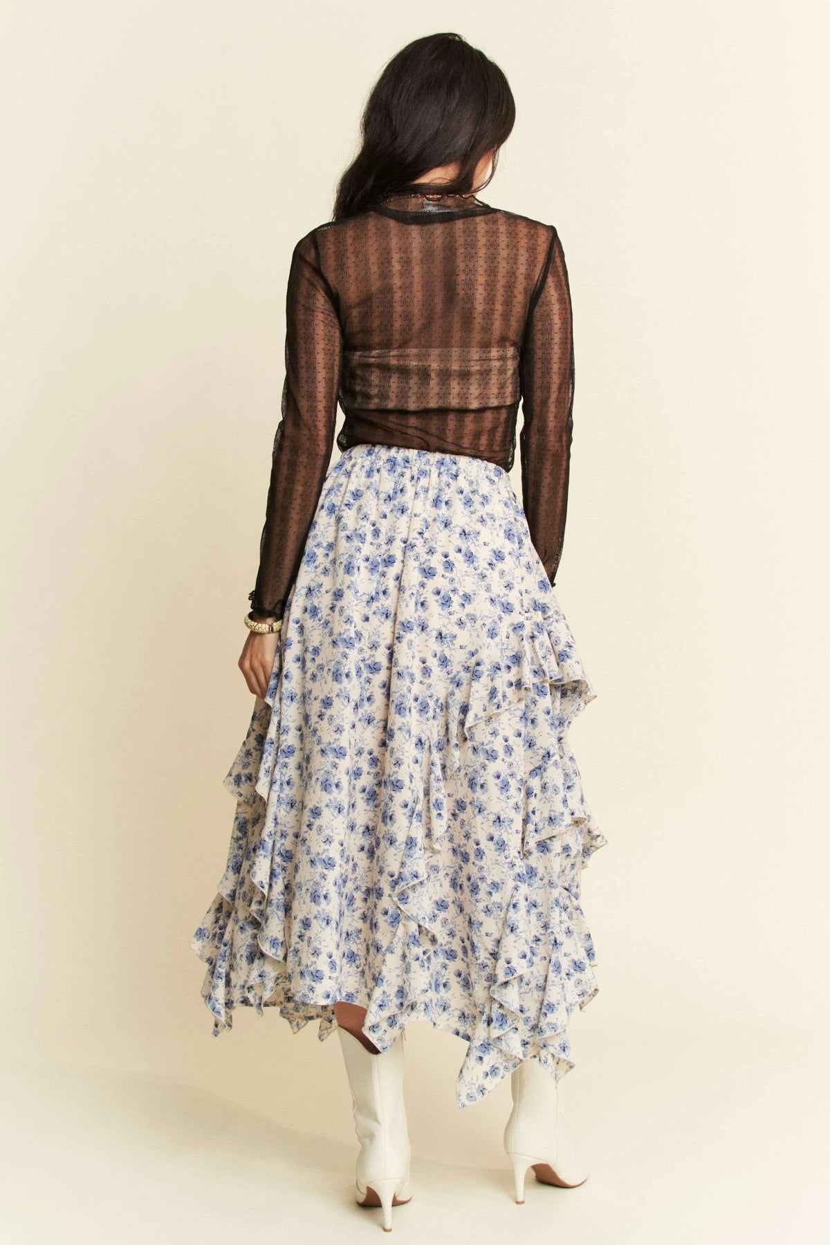 Davi & Dani Turtle Neck Lace Dotted Stretch Mesh Sheer Top - Lilixa.store