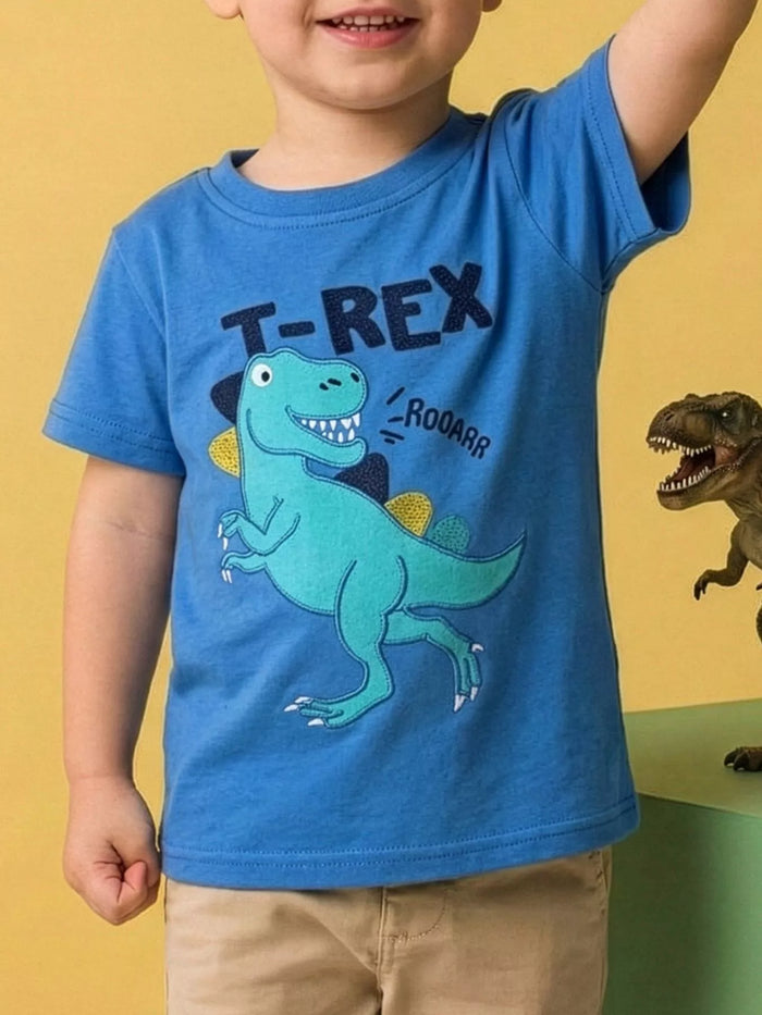 Children's Dinosaur Embroidered Short Sleeve Tee - Lilixa.store