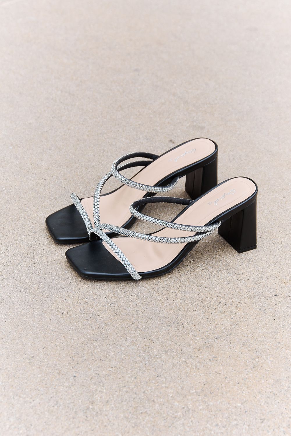 Qupid Level Up Rhinestone Strap Heels - Lilixa.store