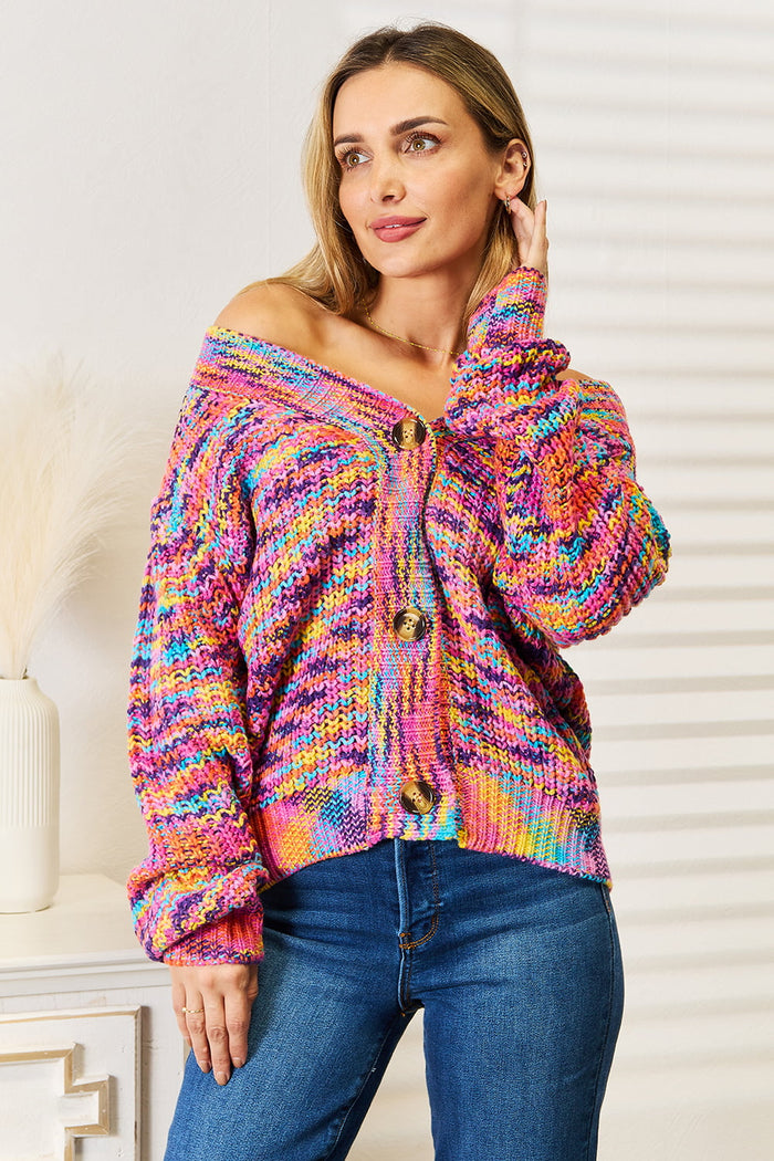 Angel Wings Woven Right V-Neck Long Sleeve Cardigan - Lilixa.store