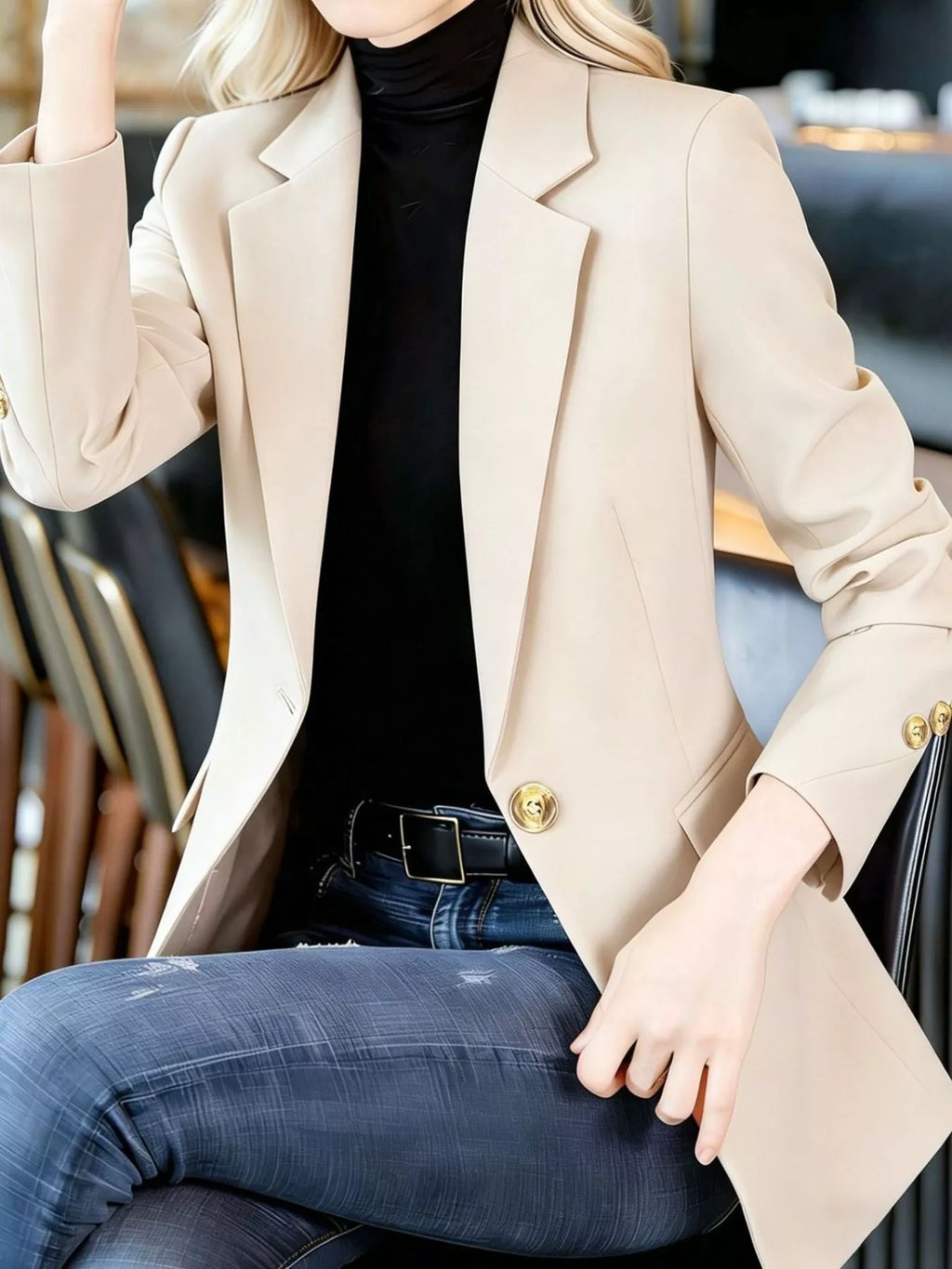 Full Size One Button Lapel Collar Blazer Plus Size - Lilixa.store